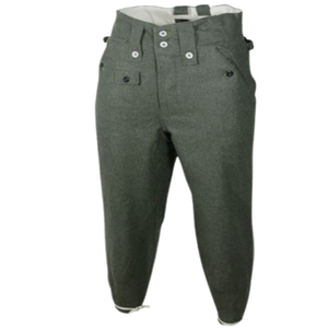 Men's High Waist Riding Trousers Solid Color Straight Leg Equestrian WW2 German Field Grey M43 <b>Wool</b> Trousers - Product Image 1