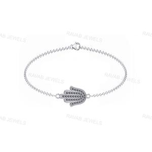 ¡2025 última pulsera de Hamsa Fátima de Plata de Ley 925 hecha a mano en la India acentos de circón directo de fábrica gran regalo de joyería de plata! - Product Image 1