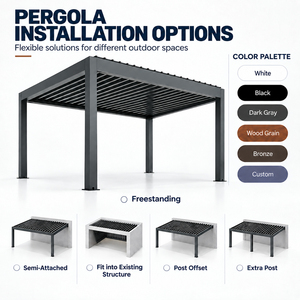 Pergola bioclimatique moderne en aluminium avec toit à lames orientables et écrans, imperméable, <span class=keywords><strong>pour</strong></span> abris <span class=keywords><strong>de</strong></span> <span class=keywords><strong>jardin</strong></span> extérieurs - Product Image 5