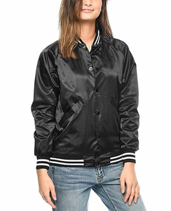 Chaqueta de bombardero informal para mujer de calidad superior al por mayor, cortavientos de satén ligero, piel de oveja, bordado transpirable de nailon - Product Image 5