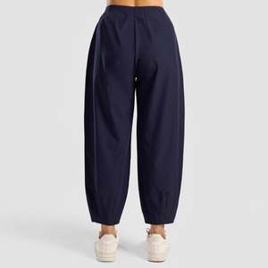 Pantalon Harem Ballon Dynamique Bleu Marine pour Femme, Taille Haute, Respirant, Coupe Droite, Décontracté, Coloré et Plissé - Product Image 3