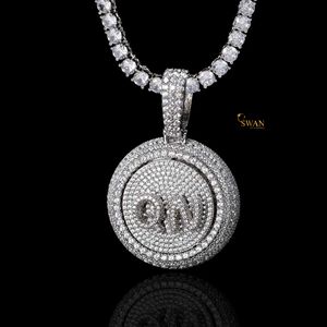 Collier personnalisé à pendentif rond QN en or massif 10 carats avec diamant cultivé en laboratoire Bijoux hip hop glacés Cadeau de luxe élégant pour lui - Product Image 2