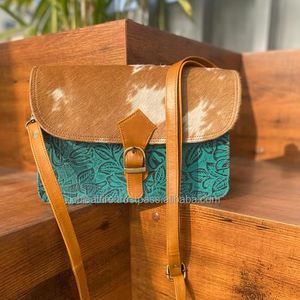 New Arrival Western Stylish Embossed Floral Print Fur Leather Sling <b>Bags</b> Women Stylish Turquoise Embossed Leather Shoulder <b>Bags</b> - Product Image 2