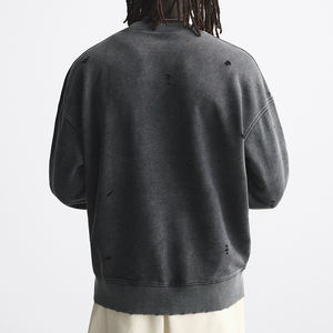 Pull-over en coton personnalisé ras du cou lavé à l'acide brodé épaules tombantes Sweat-shirt pour hommes - Product Image 2