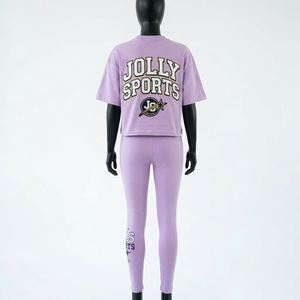 Ensemble de vêtements de sport pour femmes en polyester et élasthanne de qualité supérieure, t-shirt court et legging taille haute, vert menthe, logo en silicone, ensembles pour femmes - Product Image 5