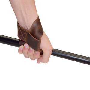 Sangles d'haltérophilie en cuir de vachette marron originales Sangles d'haltérophilie de haute qualité pour barre de main de gymnastique Sangles en cuir pour unisexe - Product Image 1