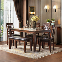 Ensemble moderne 6 pièces pour maison et restaurant Petite table à manger rectangulaire et chaises confortables en bois massif pour hôtel et cuisine