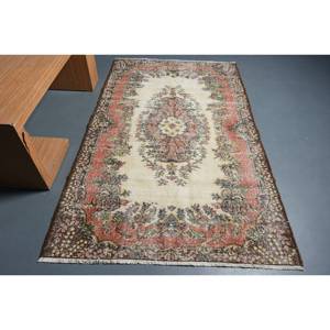 Clásico Beige rojo área grande estilo Kilim alfombra turca 4.2x6.9ft patrón abstracto lana látex respaldo rectángulo pasillo diseño 10mm - Product Image 1