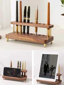 Creative Modern Double Tier Wooden Office Organizer Pen Cup Pencil <b>Holder</b> <b>Desk</b> School Storage iPad Mobile <b>Phone</b> Stand Tabletop - Product Image 4