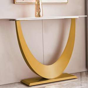 2 Tier Gold Color White <b>Marble</b> Top Modern Metal <b>Console</b> <b>Table</b> Sleek Entryway or Hallway Accent with Sturdy Frame - Product Image 5