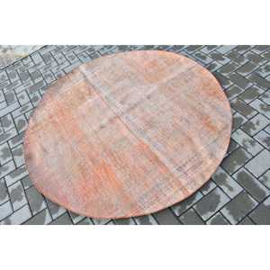 Turkish Vintage Rug, 5.2x5.2 ft Rug, <b>Red</b> Brown Abstract <b>Wool</b> Rug - Product Image 2