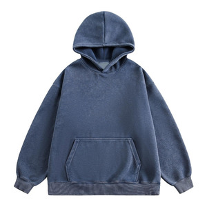 Sudadera con capucha de lavado ácido desgastado personalizada 100% algodón Streetwear Oversize Heavyweight Men's Fleece Hooded Top Diseño de patrón sólido - Product Image 4