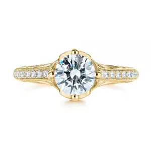 뜨거운 판매 2023 빈티지 라운드 컷 무색 Moissanite 약혼 반지 로맨틱 다이아몬드 반지 도매 가격 여자 반지