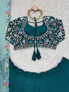 El diseñador indio más vendido tradicional Chinon seda Lehenga Choli con bordado para Bodas de fiesta de verano incluye Dupatta - Product Image 4