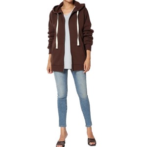 Chaqueta con capucha de forro polar con cremallera y cuello en V para mujer, de longitud media, estampada, cortavientos, talla grande, con mangas largas - Product Image 1