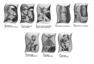 Plaque religieuse en métal argenté, forme irrégulière, découpe et impression, motif calice de communion gravé, thème prière, Europe - Product Image 2