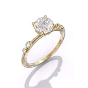 Taille personnalisée pour femme, diamant naturel taille ronde, bague de fiançailles à halo caché, bague solitaire en or massif 14 carats, cadeau d'anniversaire - Product Image 2