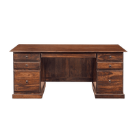 Bureau de direction traditionnel en bois massif durable |   Table de bureau à double piétement avec plateau pour clavier, écologique