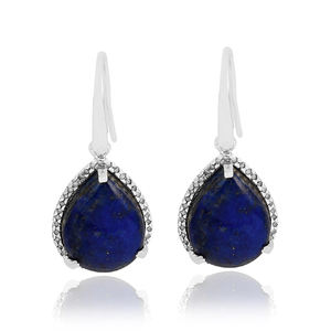 Design classique professionnel 925 argent Sterling Lapis pierres précieuses Dangler boucles d'oreilles charme religieux crochet en or en gros argent - Product Image 1