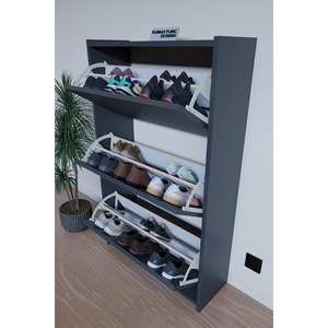 Atlantic ชั้นวางรองเท้าติดผนังแบบปรับได้, ชั้นวางรองเท้าปรับได้3ฝาปิดแบบเลื่อนได้ชั้นวางรองเท้าประหยัดพื้นที่เฟอร์นิเจอร์ในบ้านพร้อมฝาปิด - Product Image 3