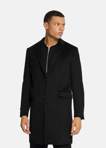 Pardessus noir en laine pour hommes personnalisé 2 boutons avant à la mode pardessus en cachemire classique long manteau en laine d'hiver vente en gros - Product Image 6