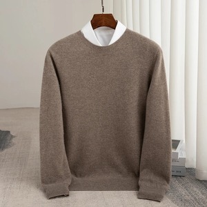 Automne et hiver 100% pure laine hommes épais col rond coupe ajustée col rond pull à manches longues tricoté pull en cachemire - Product Image 6