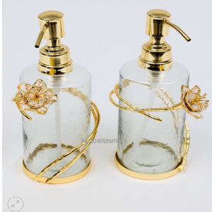 Distributeur de savon pour le nettoyage des mains des toilettes poli brillant design de fleur de texture martelée en métal d'acier inoxydable - Product Image 2