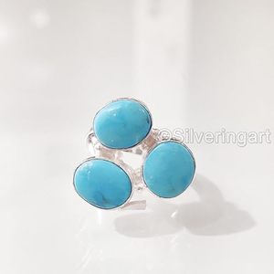 Bague pour femme en turquoise naturelle, pierre de naissance de décembre, grande bague antique, bijoux faits à la main pour Noël, bague en argent sterling 925 - Product Image 3