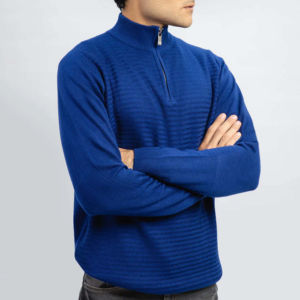 Royal Blue Half-Zip Premium Knitwear Slim-Fit Men's Sweater Winter Knit Pullover Jacket Top para Trendsetters Men Sweater - Product Image 1