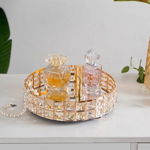 Modern <b>Crystal</b> Mirrored Metal Vanity Tray Gold Trim Perfume Display Jewelry Organizer Glamorous Home Decor for Wedding Party - Product Image 6