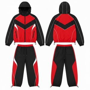 Conjunto Deportivo Unisex con Capucha, Color Negro y Rojo, Mangas Largas, Cintura Elástica, Secado Rápido, Elástico en Cuatro Direcciones, Informal, para Adultos - Product Image 5