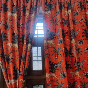 Customizable Luxury Modern Velvet <b>Curtains</b> <b>Valances</b> Orange Animal Print Coral Velvet for Home Decoration Blackout Full Light - Product Image 1