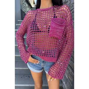 Blusa de punto calado con detalles de bolsillo estilo bohemio y brillo 1361 - Product Image 1