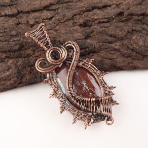 Collier pendentif en jaspe rouge taillé ovale, plaqué argent, enroulé de fil de cuivre, pour les occasions spéciales, bijoux raffinés - Product Image 4