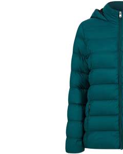 เสื้อแจ็คเก็ตพัฟเฟอร์มีฮู้ดสีเขียวอมฟ้าแบบกำหนดเองสำหรับผู้หญิง ฤดูหนาว บุผ้าโพลีเอสเตอร์อุ่นสบาย สวมใส่สบายๆ สำหรับกิจกรรมกลางแจ้ง ผู้ผลิตแบบ OEM ตามสั่ง - Product Image 2