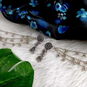 Efulgenz indien oxydé Jhumki Jhumka boucles d'oreilles de mariée ensemble avec chaîne d'oreille indien grossiste bijoux pour femmes - Product Image 2