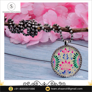 Conjunto de collar de latón con acabado de plata oxidada tradicional indio esmalte trabajo a mano boda ocasiones religiosas joyería de moda - Product Image 4