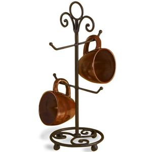 Square Wooden Base Iron Metal Mug Holder Stand With Curved Hooks For Kitchen Countertop Dining Table Mugs <b>Storage</b> Stand - Product Image 2