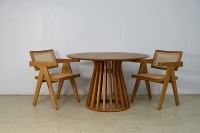 Table à manger en teck de 140 cm de diamètre, design chinois moderne, durable et éco-responsable, 2 places, pour la cuisine |   Fabrication directe OEM/ODM