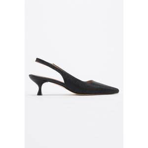 Scarpe aperte sul retro con tacco da donna a righe nere - Product Image 5