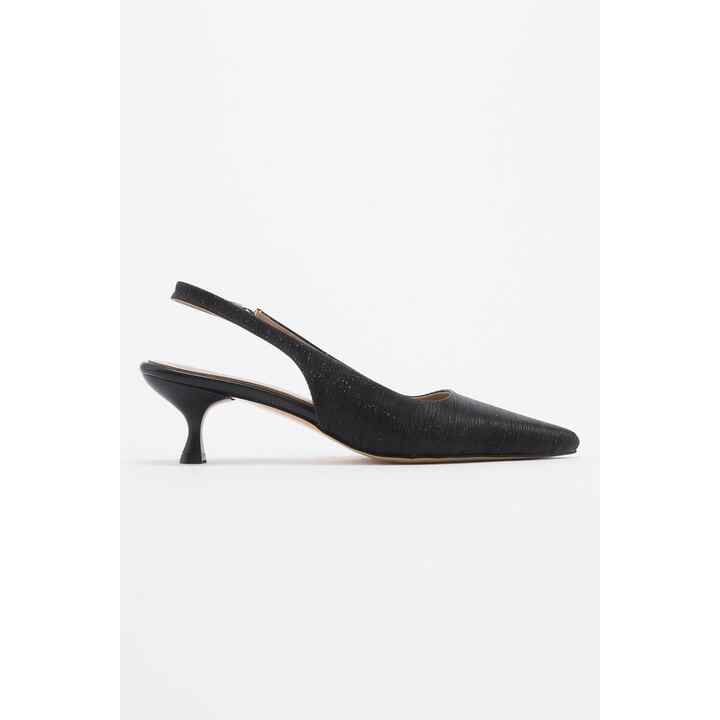 Women's Open Back Heeled Shoes Black Striped