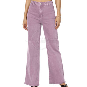 Nueva llegada de las mujeres lavado ácido pantalones vaqueros anchos de algodón transpirable de cintura media estilo casual nuevo estilo Día de Año Nuevo - Product Image 1