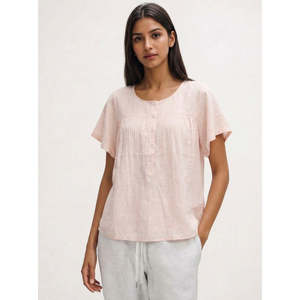 Camisa Holgada de Seda Tejida a Mano para Verano con Patrón Floral Bordado a Mano, Manga Corta y Cuello con Solapa - Product Image 5