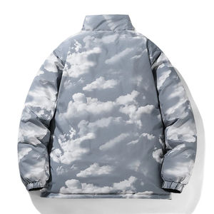 Chaqueta acolchada de calle para hombre con cuello levantado, correas estampadas y abrigos gruesos de burbujas, tela de lona - Product Image 6