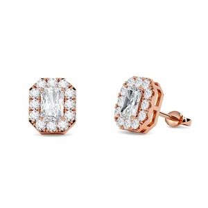 Pendientes Radiant Diamond Single Halo con diamante cultivado en laboratorio de 0.60 ct en platino para fiestas nupciales - Product Image 1