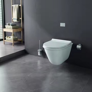 Toilette murale suspendue en céramique avec lavabo mural, Black Gold Line de designer - Product Image 6