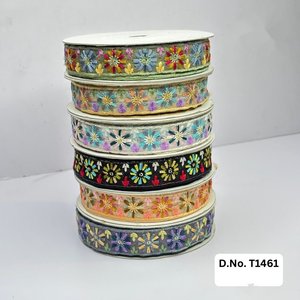 Custom made floral designed machine embroidered <b>laces</b> and in six colours for wedding dresses in 1.25 inch width for resale. - Product Image 6