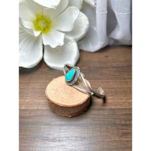 Navajo Handmade Kingman Turquoise & Sterling Silver Cuff Bracelet Cultural Collectible Jewelry - Product Image 3