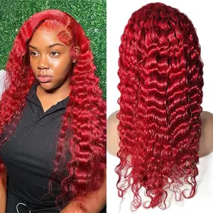 99J Burgundy Color Deep Wave 13x4 Lace Front Wigs 150% 180% 200% Density Red Wine Wigs Pre-Plucked Brazilian Human Hair Wigs