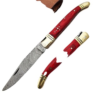 Couteau de poche en Laguiole, lame de damas faite à la main avec gaine en cuir (smf23) - Product Image 1